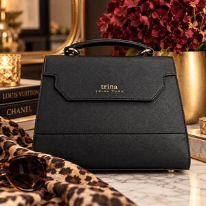 Trina Turk Womens Black structured Rectangle Satchel Top Handle Bag Ret $148 NWT